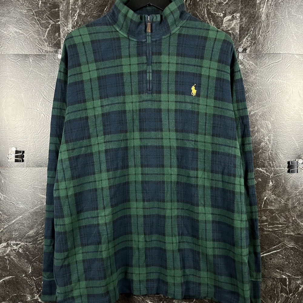 Polo Ralph Lauren Men's Green Plaid Estate Quarter Sweatshirt XL